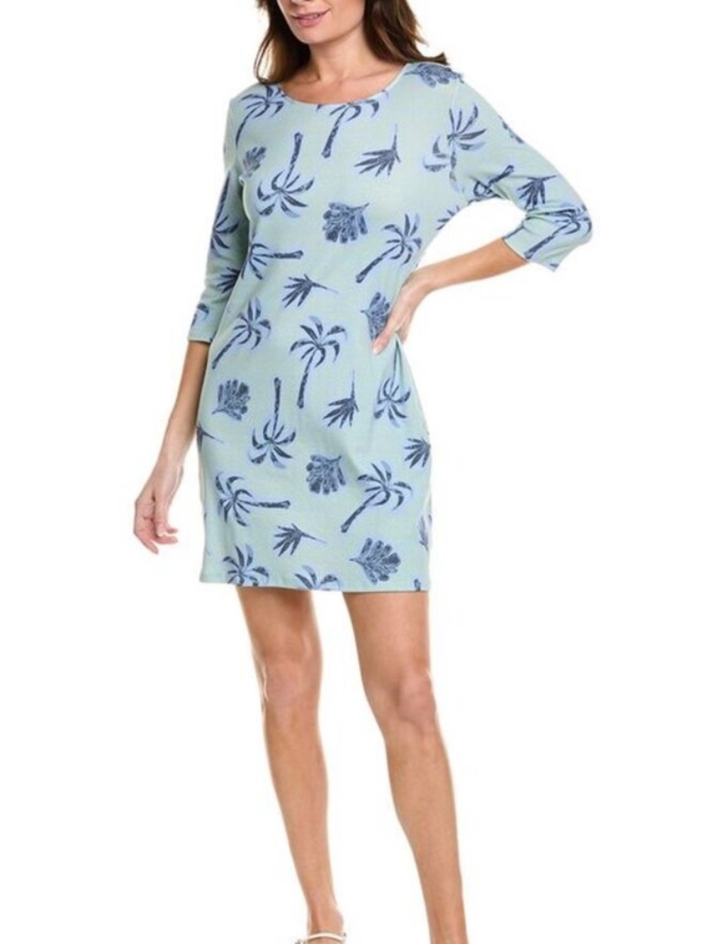 HIHO International Pima Cotton Palm Tree Polka Dot  3/4 Sleeve Tshirt Dress
